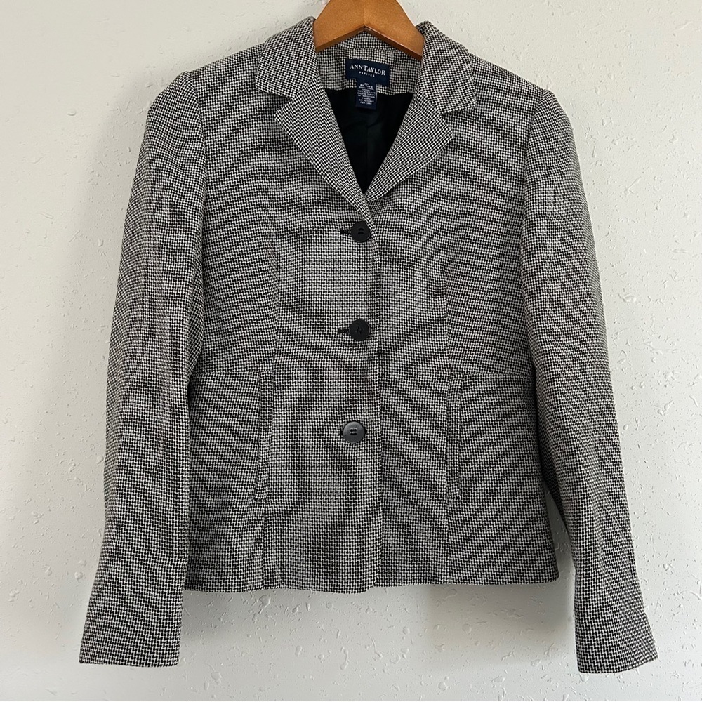 Ann Taylor Petites Black White Tweed Blazer Jacket Formal Office Business 2P